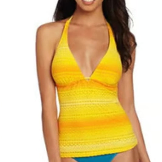 HOBIE, Yellow & Orange Lace Halter Tankini Top, Padded