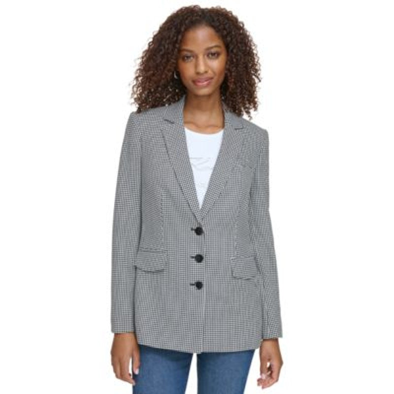 KARL LAGERFELD PARIS Women's Houndstooth Blazer Jacket in Black & White