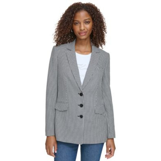 KARL LAGERFELD PARIS Women's Houndstooth Blazer Jacket in Black & White