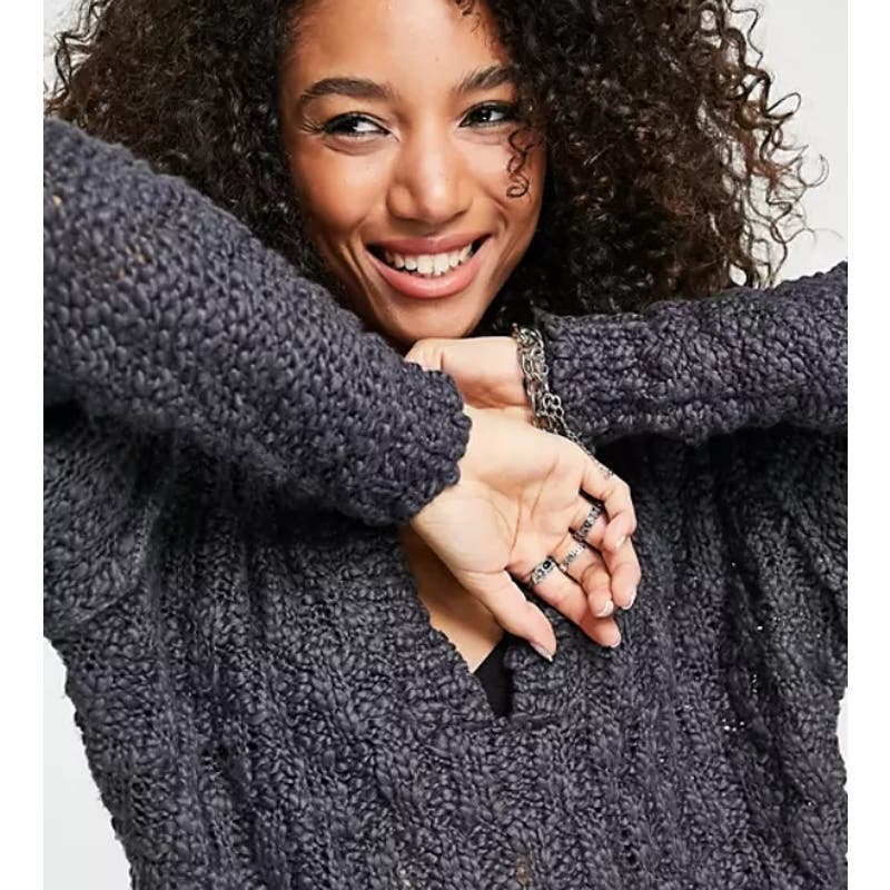 FREE PEOPLE JOSEPHINE PULLOVER SWEATER CHARCOAL GRAY