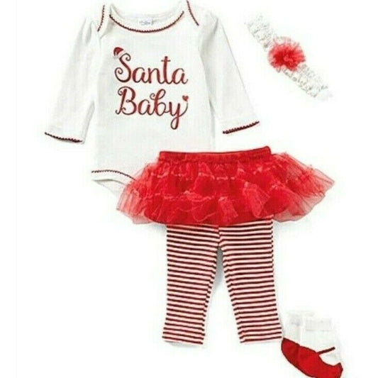 STARTING OUT, Baby Santa Baby Christmas Set Bodysuit Socks Pants Headband, NB