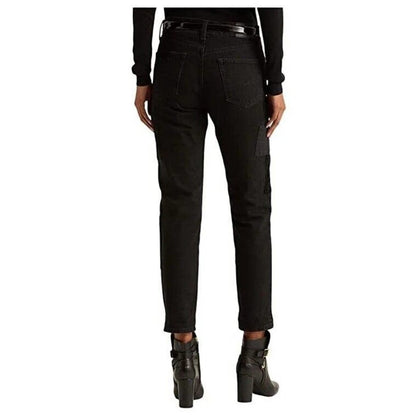 Lauren Ralph Lauren Patchwork Relaxed Tapered Jean Black Wash, Size 6