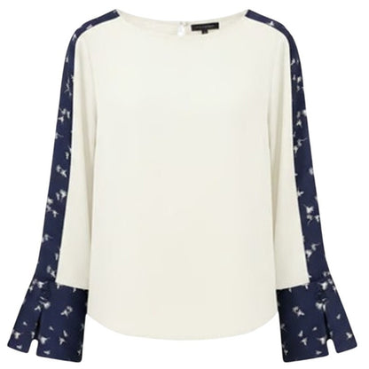 Vince Camuto Women's Contrast Sleeve Crewneck Top in New Ivory