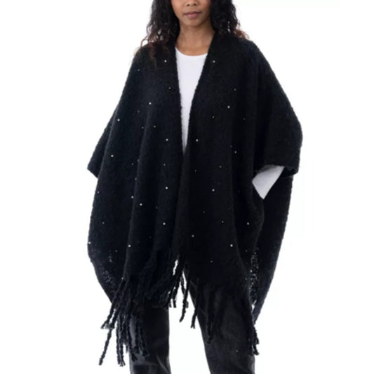 INC International Concepts Women's Embellished Topper Wrap Scarf in Black