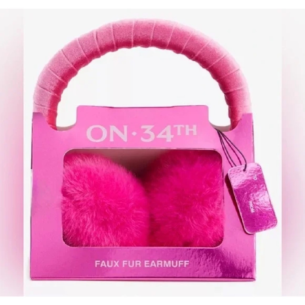 On 34th Women's Faux-Fur Earmuffs Boxed Gift in Bright Pink