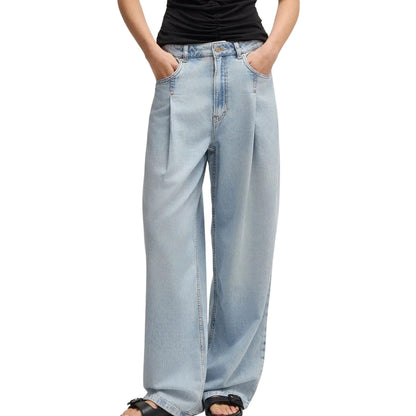 HUGO BOSS Orange Women's Slouchy Pleated Jeans in Light Pastel Blue