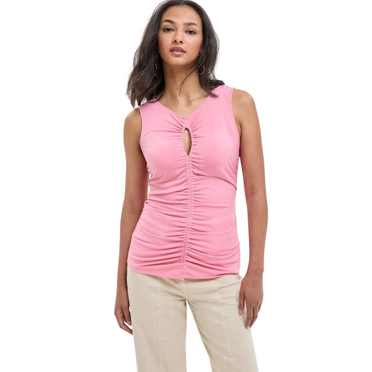 Hugo Boss Orange Emacha Ruched Sleeveless Keyhole Top in Flamingo Pink