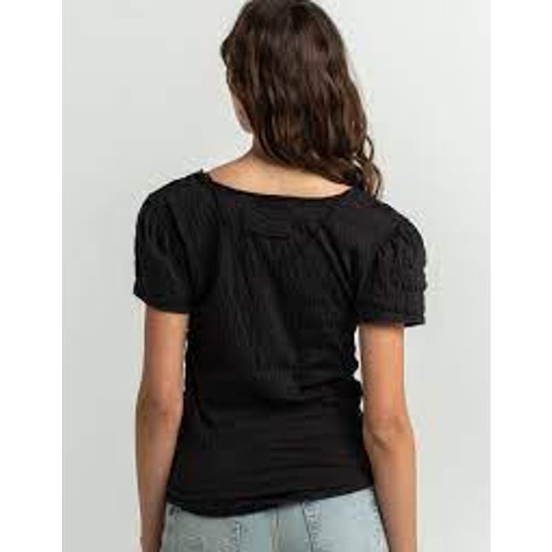 Free People Sugar Cube Ruched Tee Black, Size Small