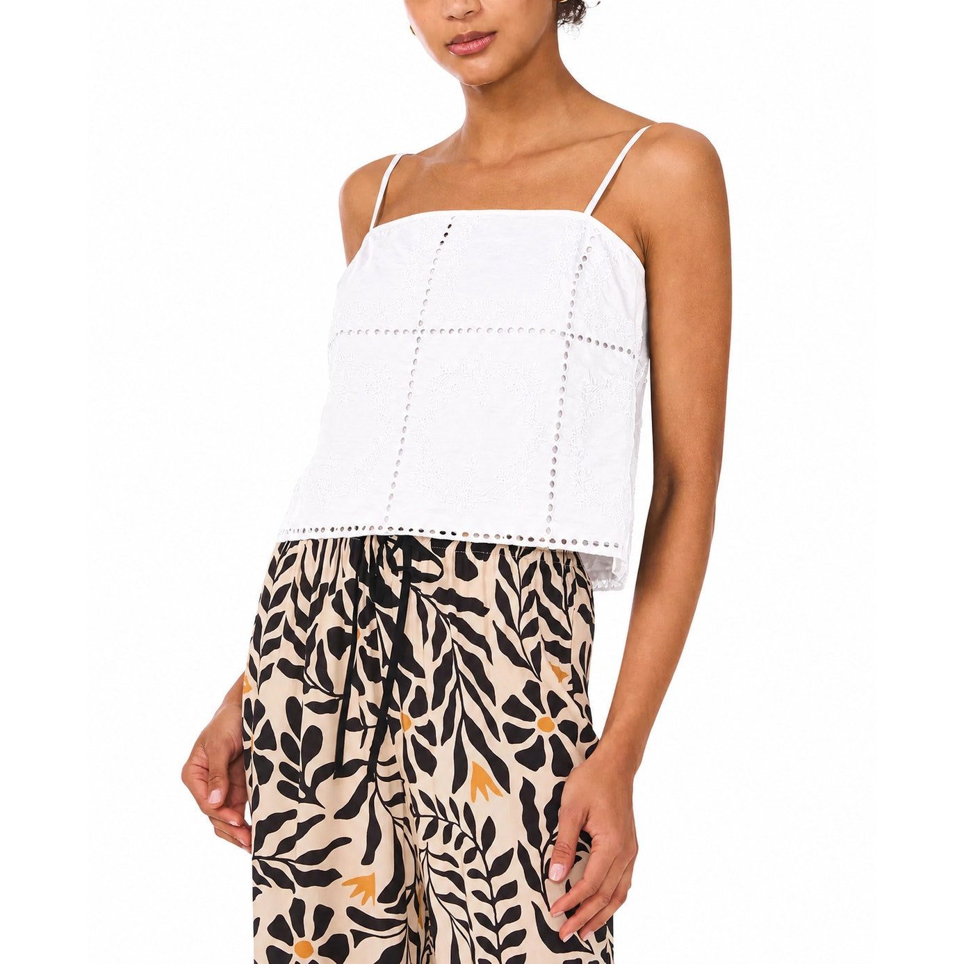1.STATE Women's Embroidered Square Neck Top in Ultra White