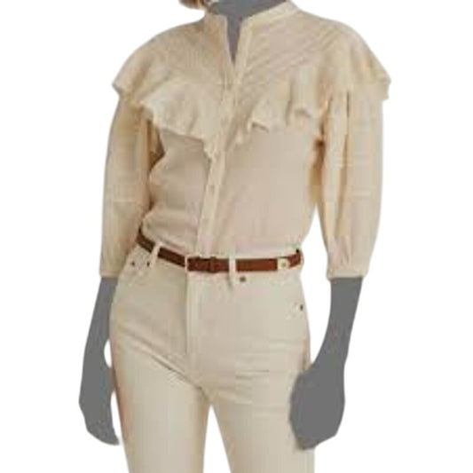 Lauren Ralph Lauren Winter Cream Smock Blouse, Ruffle & Crochet Accents