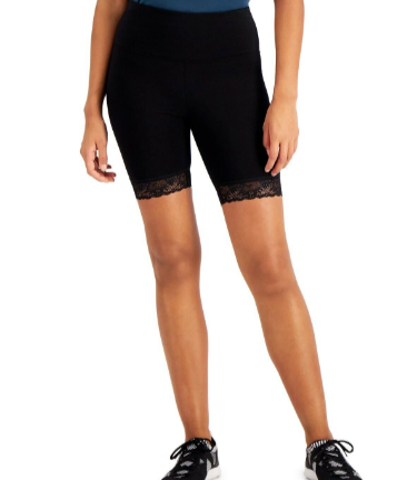 INC International Concepts Solid Black Biker Shorts w/ Lace Detailing!