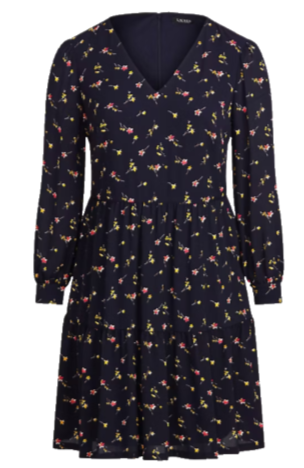 Lauren Ralph Lauren Ladies Navy Blue & Pink Floral Print Crepe Dress