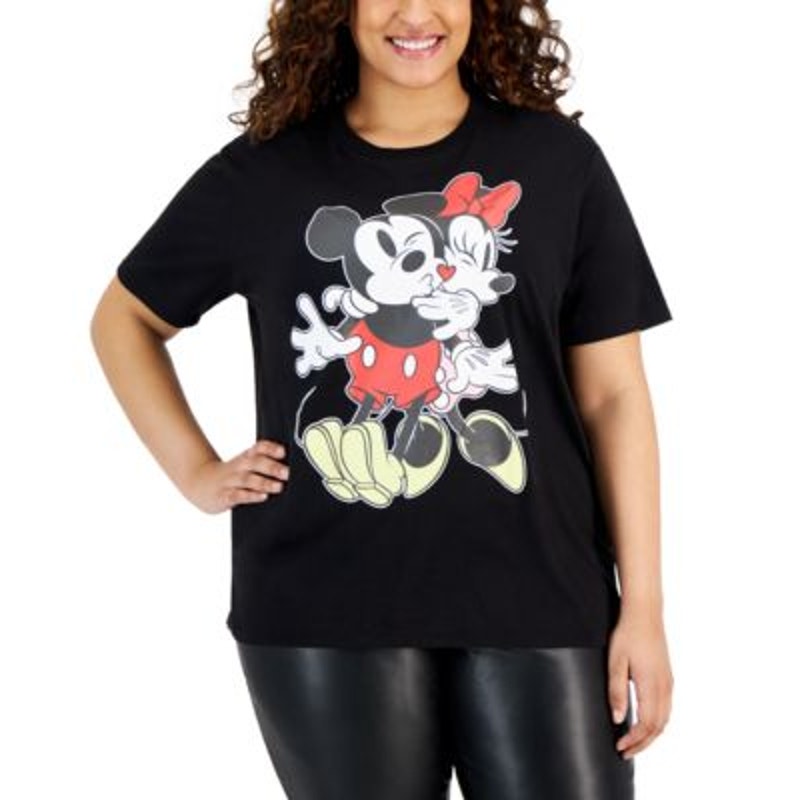 Disney Juniors Trendy Plus Size Mickey & Minnie Tee Shirt, Black & Red