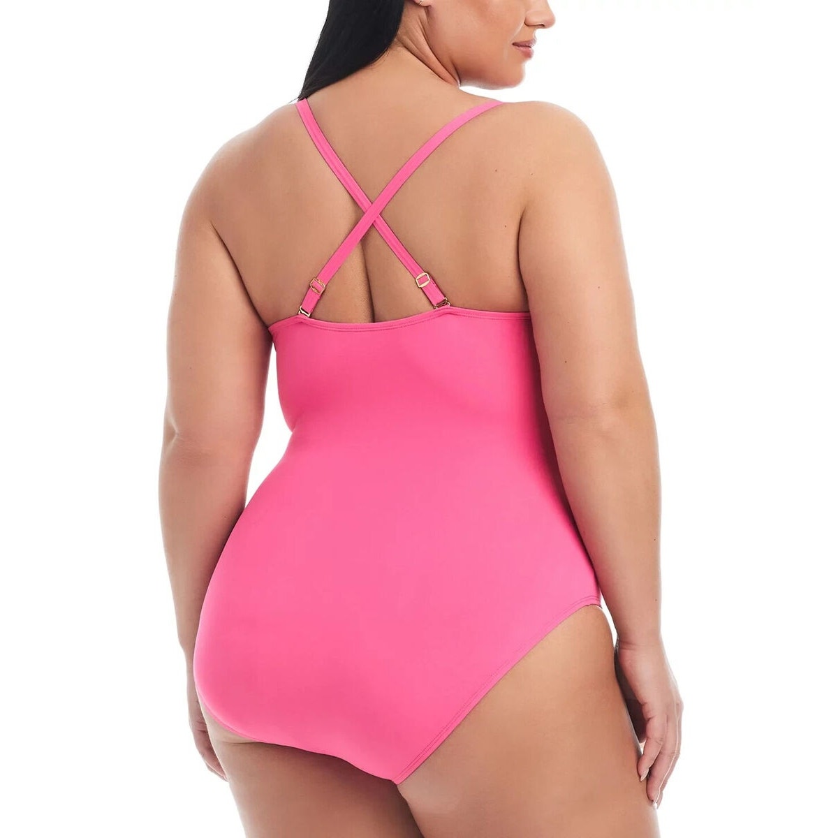 Bleu by Rod Beattie Plus Size Ruched One-Piece Swimsuit In Pink Bling