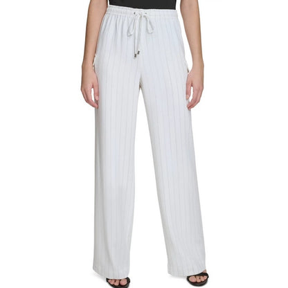 Calvin Klein Women's Drawstring Waist Pinstripe Pants in Ivory