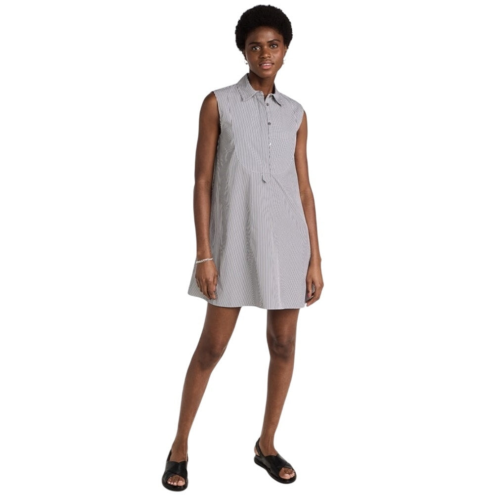 Theory Women's Sleeveless Bib Tunic Mini Dress in Downing Charcoal Stripe, Small