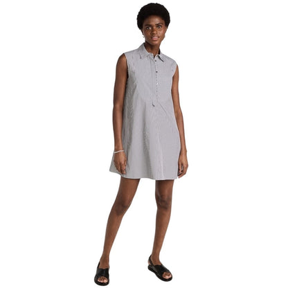 Theory Women's Sleeveless Bib Tunic Mini Dress in Downing Charcoal Stripe, Small