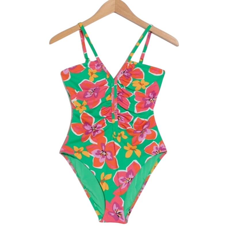 Sanctuary Women's Shirred Front One Piece Swimsuit in Pink & Green Floral