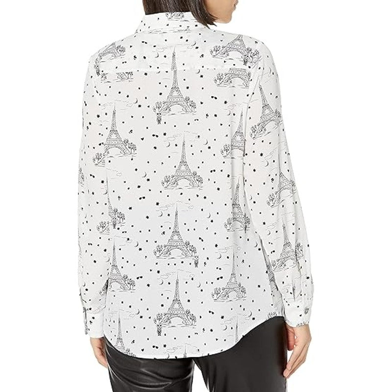 KARL LAGERFELD PARIS Printed Whimsical Long Sleeve Top in White