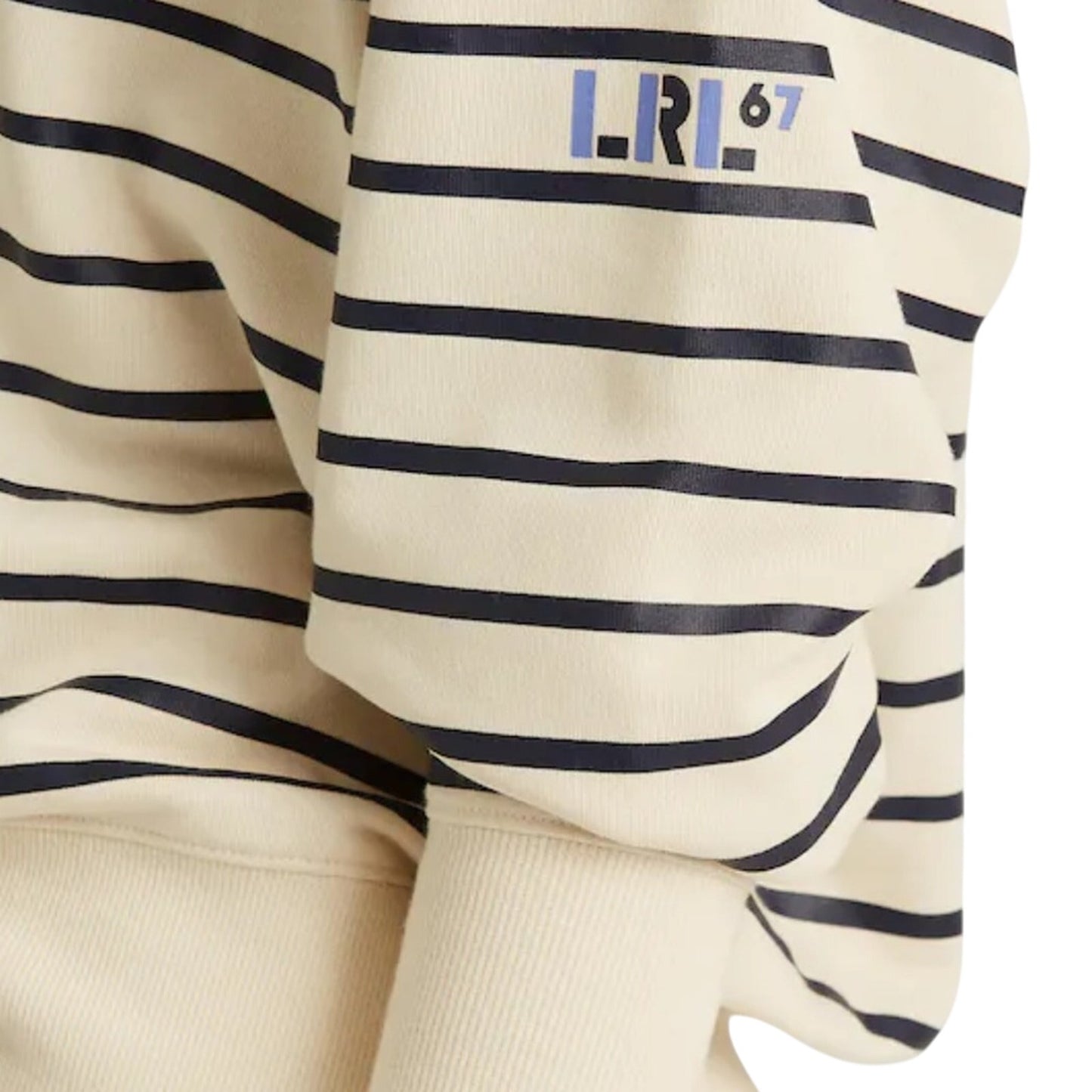 Lauren Ralph Lauren Cream & Navy Blue Striped Hoodie, Size Large