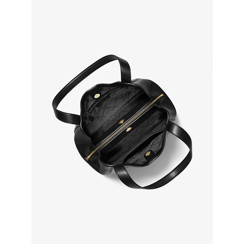 MICHAEL KORS Black "Rosemary" Large Pebbled Leather Shoulder Bag, Gold Hardware