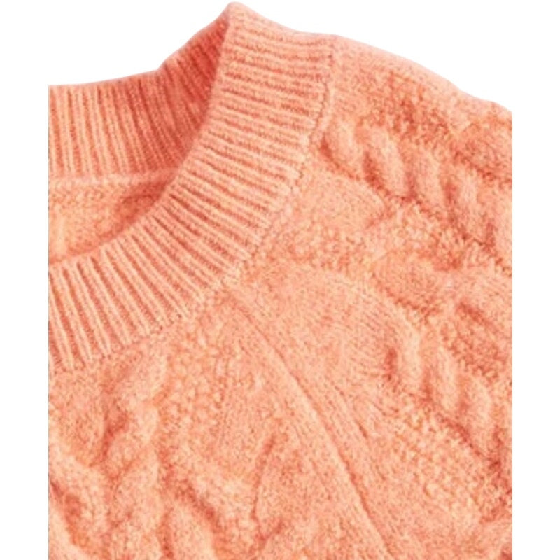 On 34th Women's Cozy Cable-Knit Crewneck Sweater in Melon Ball Orange