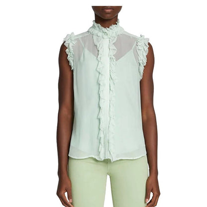 7 For All Mankind Women's Cotton Floral Print Ruffle Top Seafoam