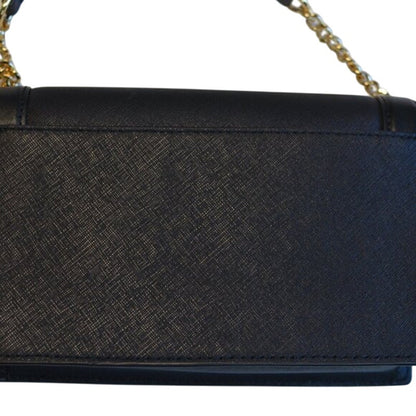MICHAEL KORS Jet Set Leah Full Flap Chain Crossbody In Black Saffiano Leather