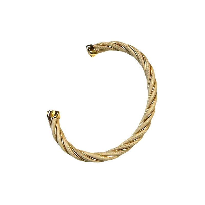 Bottega Veneta Leather Twisted Bangle Bracelet Ivory/Gold