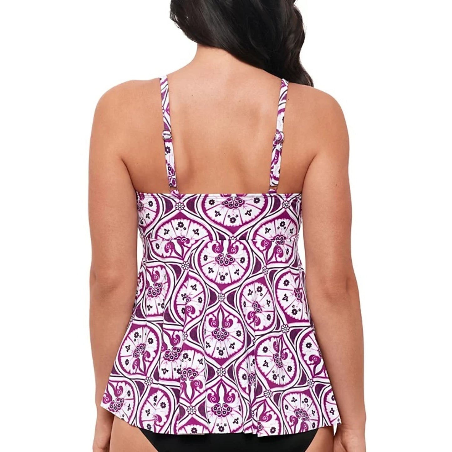 Swim Solutions Women's Plus Tiletale V-Neck Tankini Top In Magenta Multi