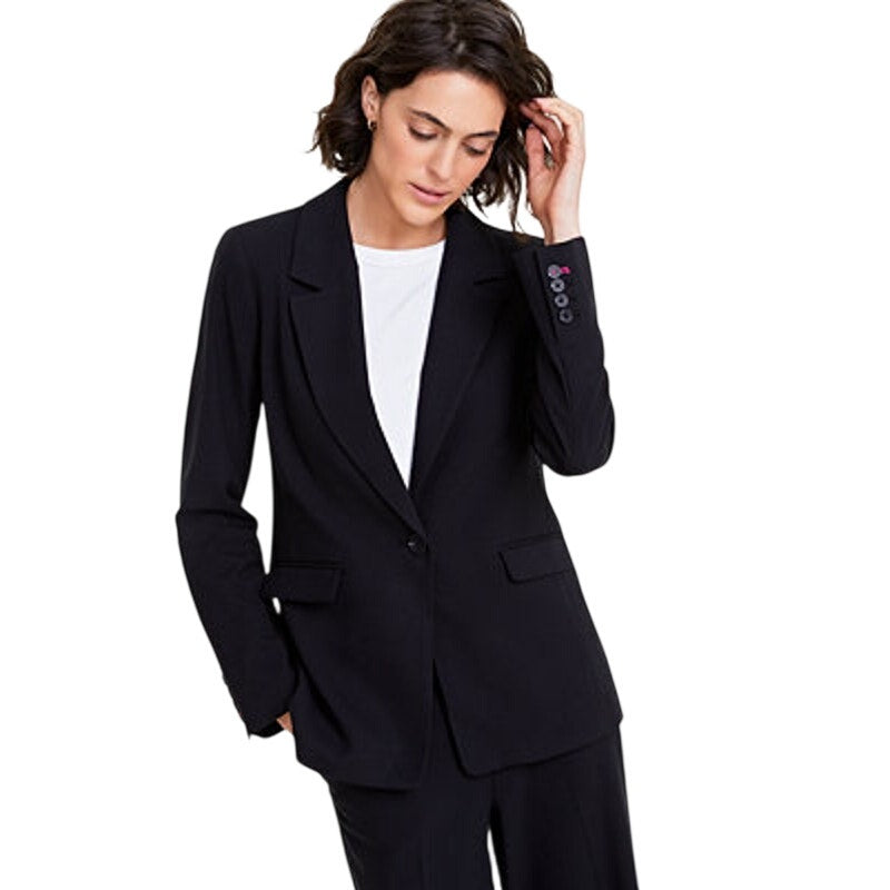 On 34th Women's Solid Longline Blazer in Deep Black