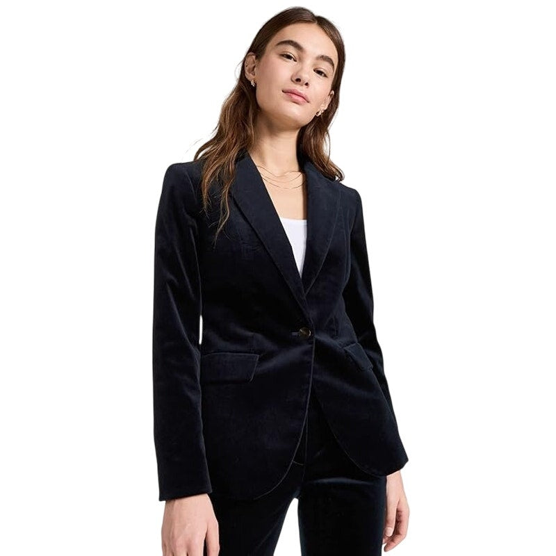Theory Riding Blazer in Stretch Velvet Baltic Blue
