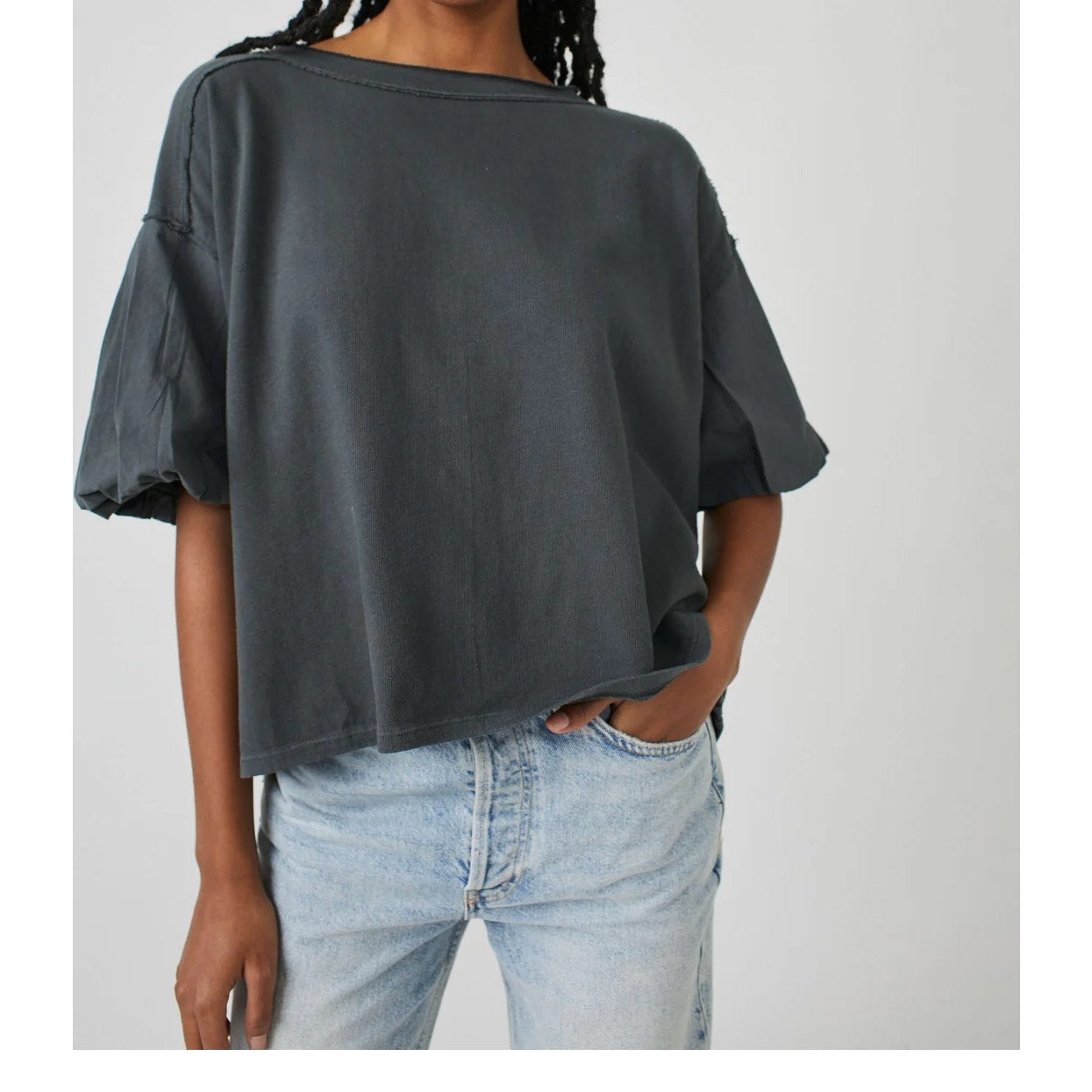 Free People Women's Blossom Tee In Charcoal Gray