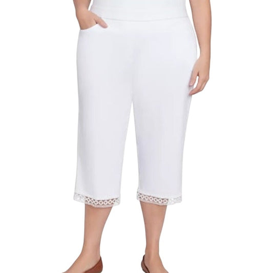 Alfred Dunner Women's Plus Size Lace Ankle Capri Pants in White