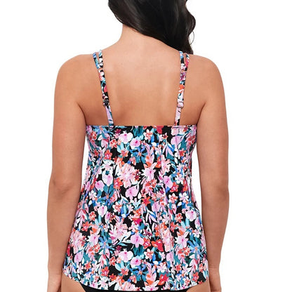 Swim Solutions Women's Plus Blushing Pleated Tankini Top In Floral Multi