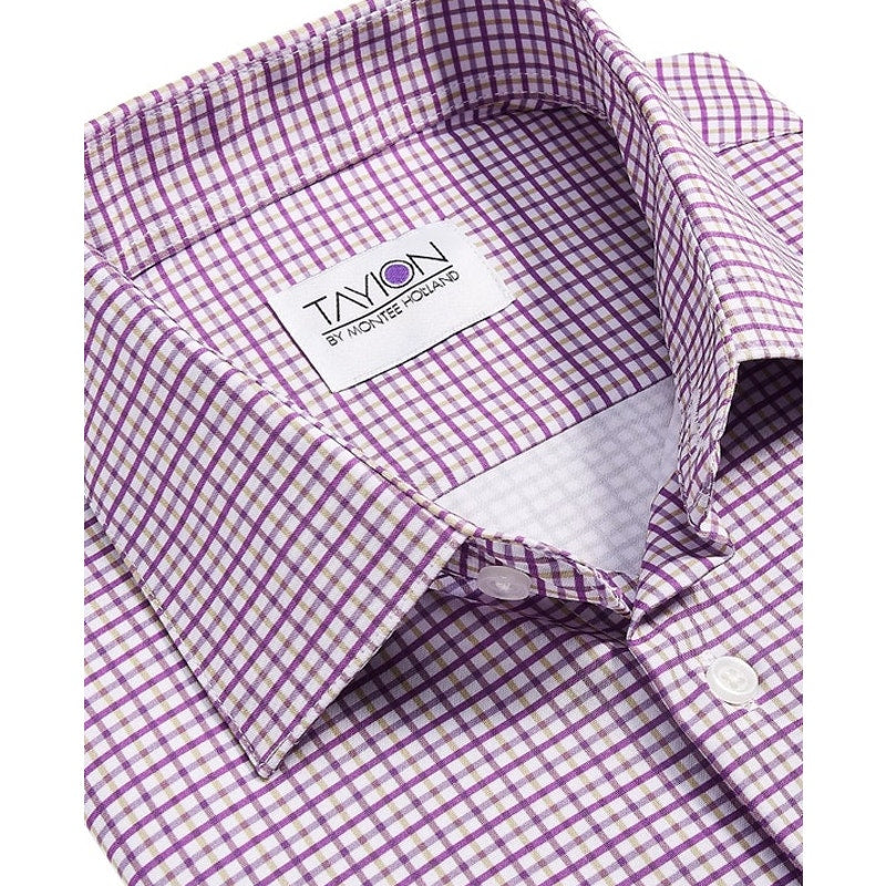 Tayion by Montee Holland Menswear Purple & White Mini Check Print Button Shirt