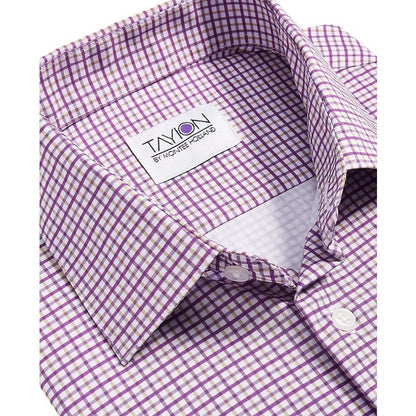 Tayion by Montee Holland Menswear Purple & White Mini Check Print Button Shirt