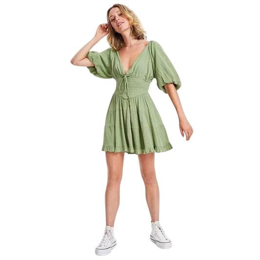 Free People Women's Perfect Day Cotton Mini Dress in Grasslands Green