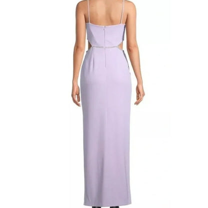 AQUA Ladies Lilac Purple Side Coutout Formal Dress, Rhinestone Trim, Size 4, NWT