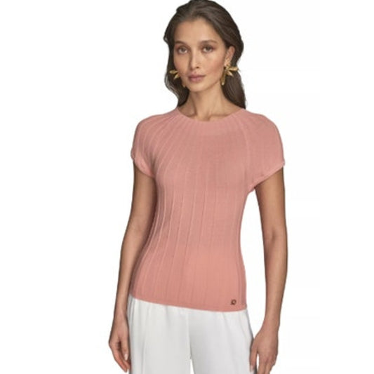 Donna Karan New York Women's Cap Sleeve Mock Neck Sweater in Apricot Orange