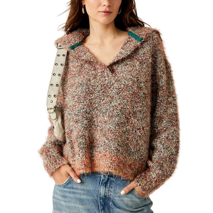 Free People Women's Stellar Collared Textured Sweater in Auburn Bay