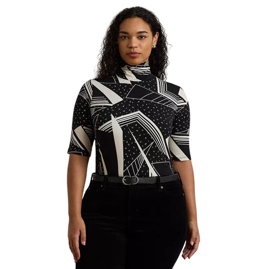 Lauren Ralph Lauren Women's Geo-Print Stretch Jersey Top in Black & White