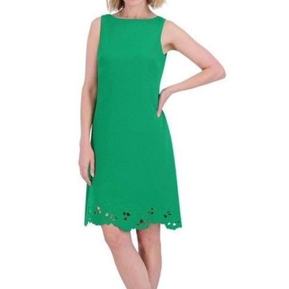 Vince Camuto Women's Signature Stretch Crepe Eyelet-Hem Dress in Green