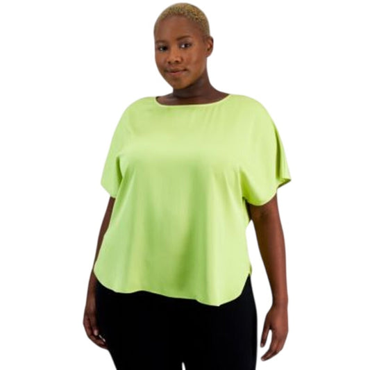 Anne Klein Plus Size Boat-Neck Short Sleeve Top in Sprout Green