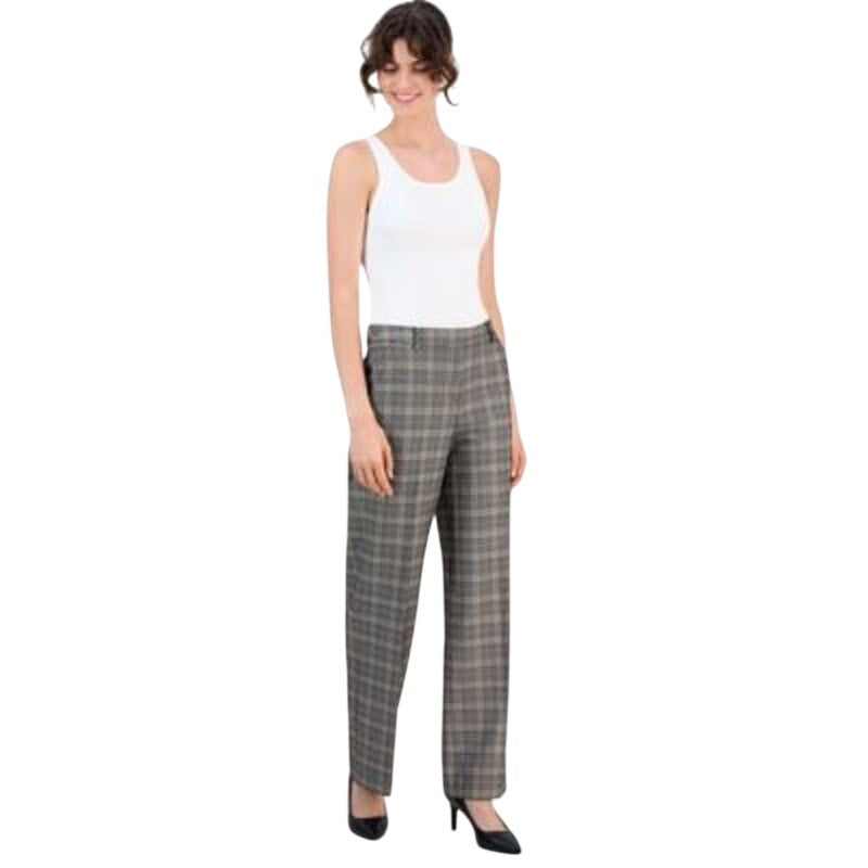Anne Klein Women's Plaid Wide-Leg Mid-Rise Pants in Black Multi Checkered Print