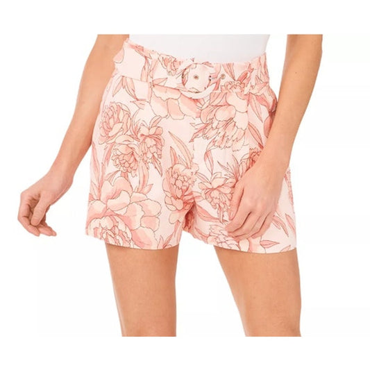 CeCe Women's Sweet Rose Printed Belted Shorts in Pink