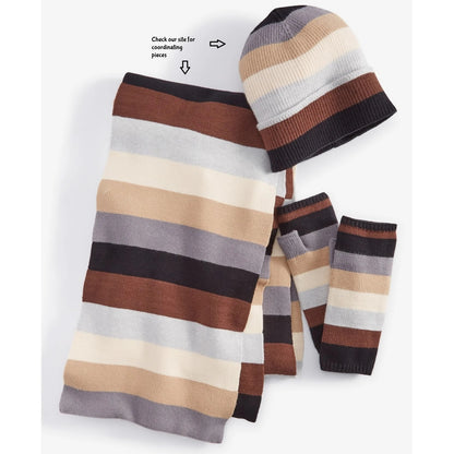 On 34th Women's Striped Ribbed Pop-Top Gloves in Brown Black