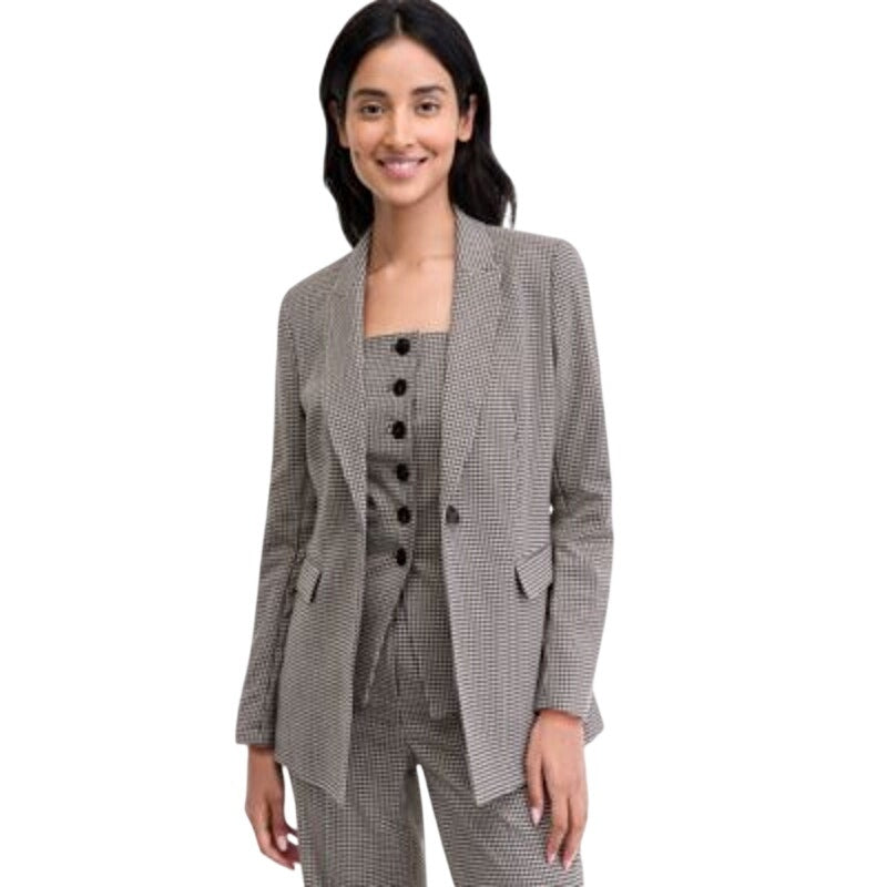 Anne Klein Women's Single-Button Houndstooth Blazer Jacket in Anne Black Multi
