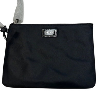 DKNY Solid Black Nylon Wristlet Wallet, Zipper Closure, Silver Hardware, NWT!