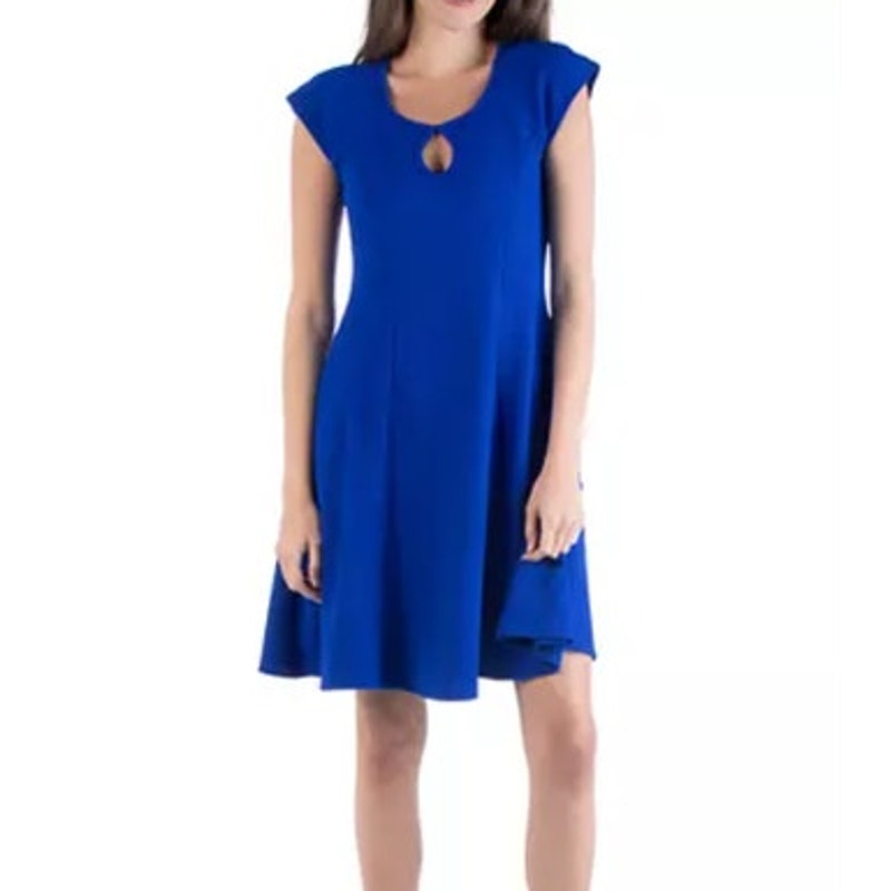 24 Seven Ladies Royal Blue Textured Knit A-Line Dress